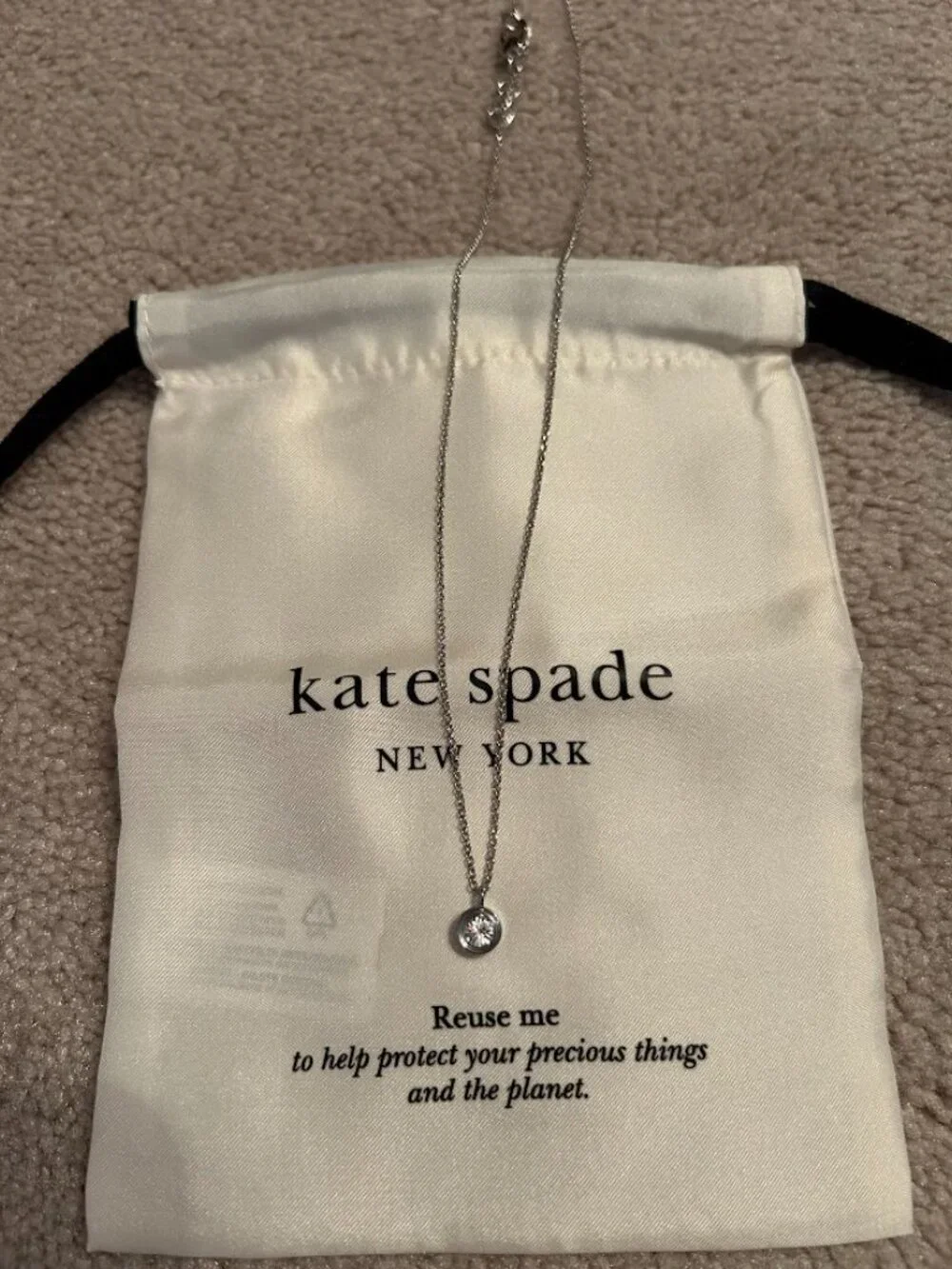 NWT Kate Spade Silver Sparkle Pendant Necklace & Earrings Set with Dust Bags